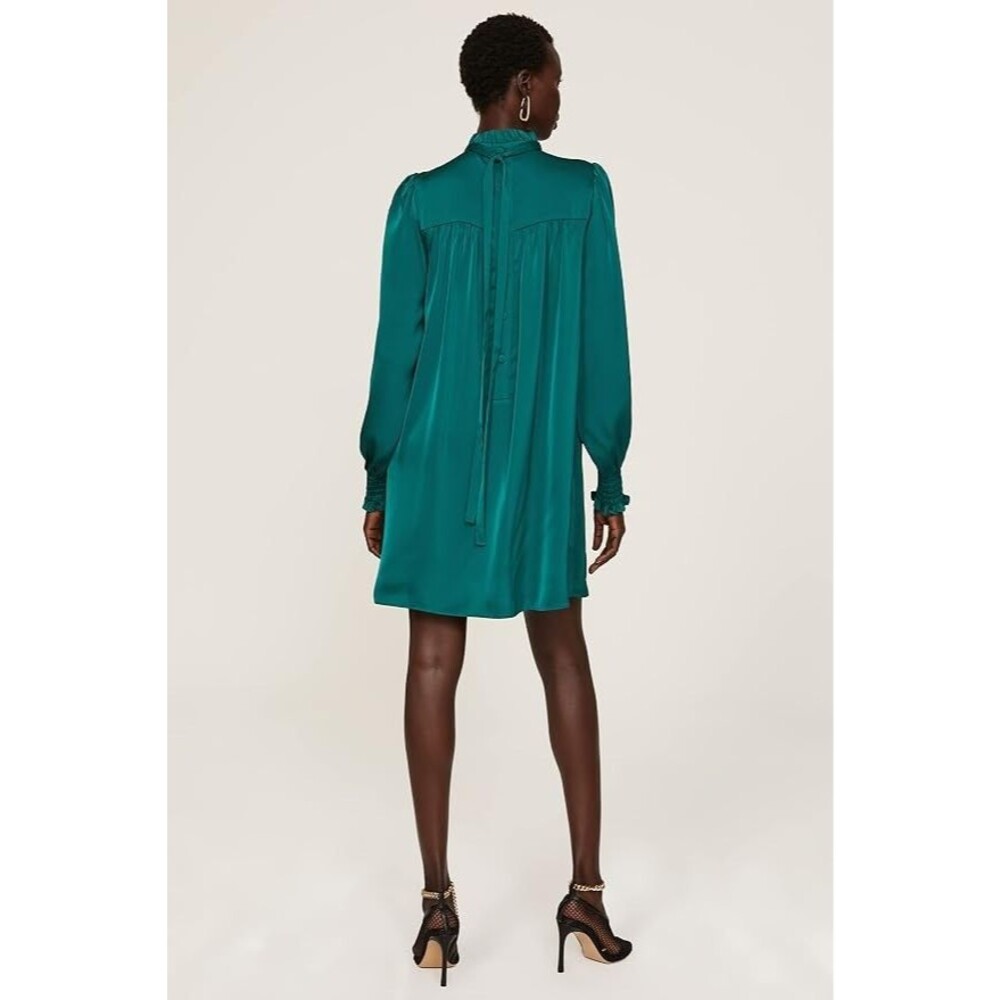 Adam Lippes Collective Green Mock Neck Satin Dress Women's Size 8 Button Luxury - Picture 2 of 9